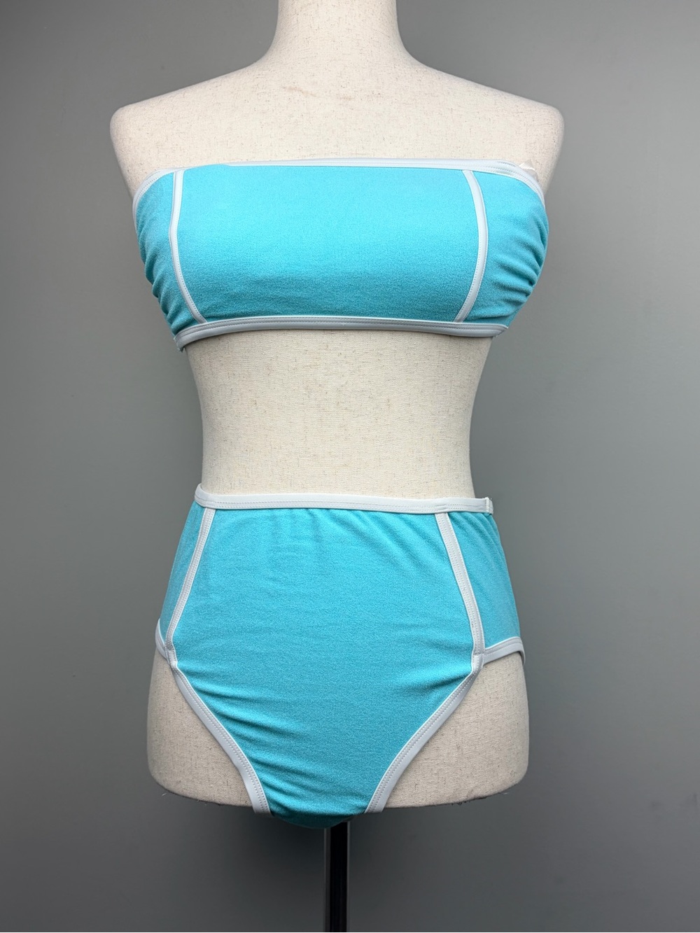 Kona Sol Bikini Set M Bandeau Top High Waist Bottom Turquoise Blue NWT
